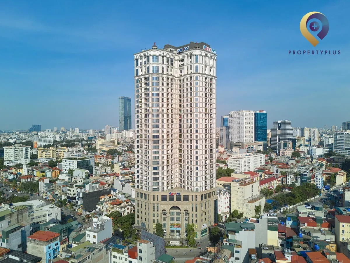 Toàn cảnh tòa nhà Hateco Laroma tại Đống Đa nhìn từ trên cao.